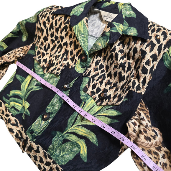 Vintage 80s 100% Cotton Jungle Print Cropped Button Up Lorraine Wardy Jacket XS - Picture 8 of 9